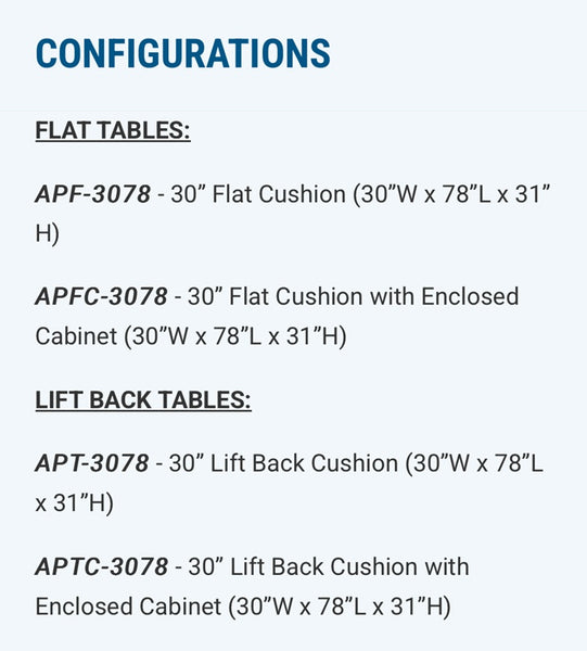 Pivotal Health Solutions - Premier Wood Tables - APF-3078, APFC-3078, APT-3078, APTC-3078